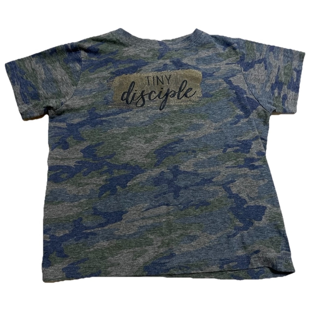 girls 4. Camo pattern Tiny Disciple Tee shirt.